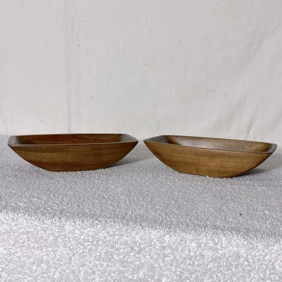 Vintage Rectangle Carved Wood Bowls x2 - Picture 5 of 14